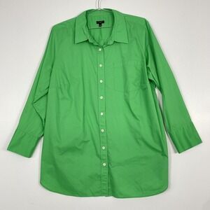 Talbots Shirt Womens 2X Green Long Sleeve Button Front Top Cotton Business Cas
